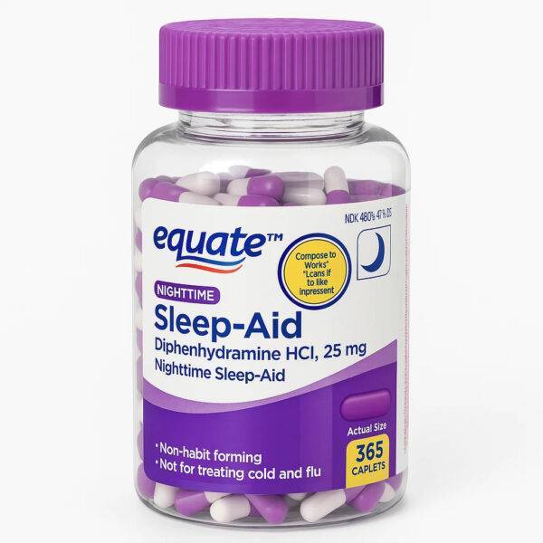 SLEEP-AID (DIPHENHYDRAMINE HCL, 25 MG) 25 MG – 365 CÁPSULAS – EQUATE