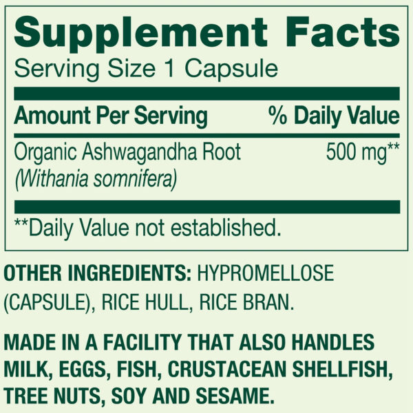 Ashwagandha Raíz 500 mg – Spring Valley – 60 Cápsulas Vegetarianas - Imagen 2