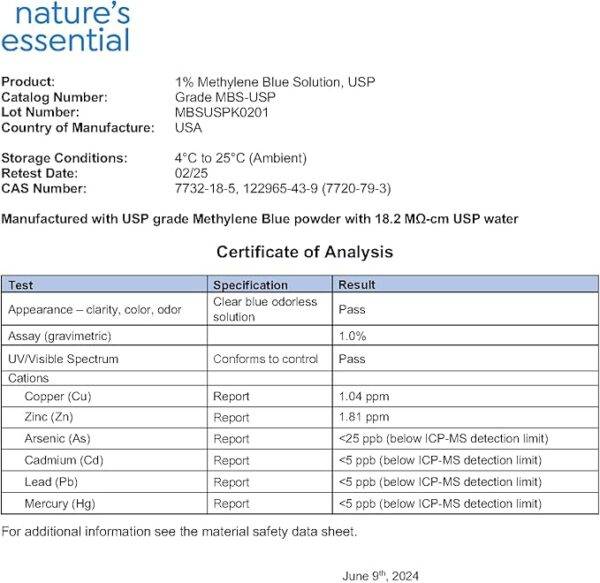 Azul de Metileno – Ultimate Methylene Blue 59.2 ml – Nature’s Essential - Imagen 2